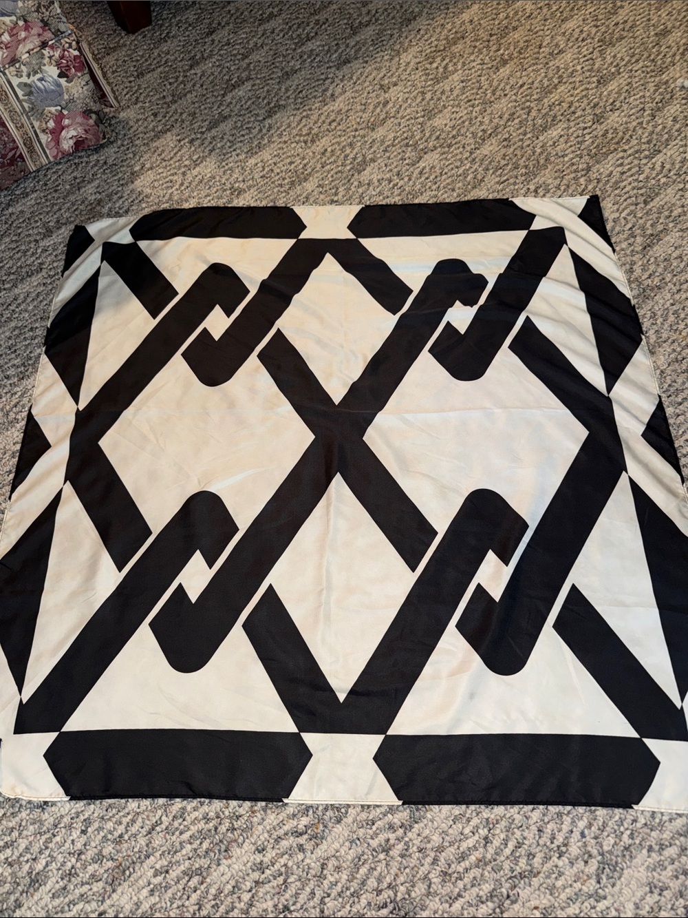 Black & White Geometric Silk Scarf - Unbranded